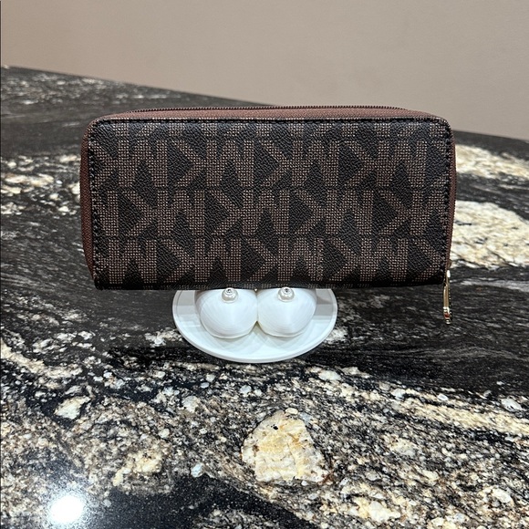 Michael Kors Dark Brown Logo Zip Wallet - Picture 3 of 10